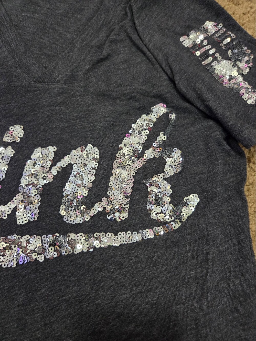 PINK Victoria's Secret Bling Vintage Sequin Spellout Tee - Picture 3 of 5